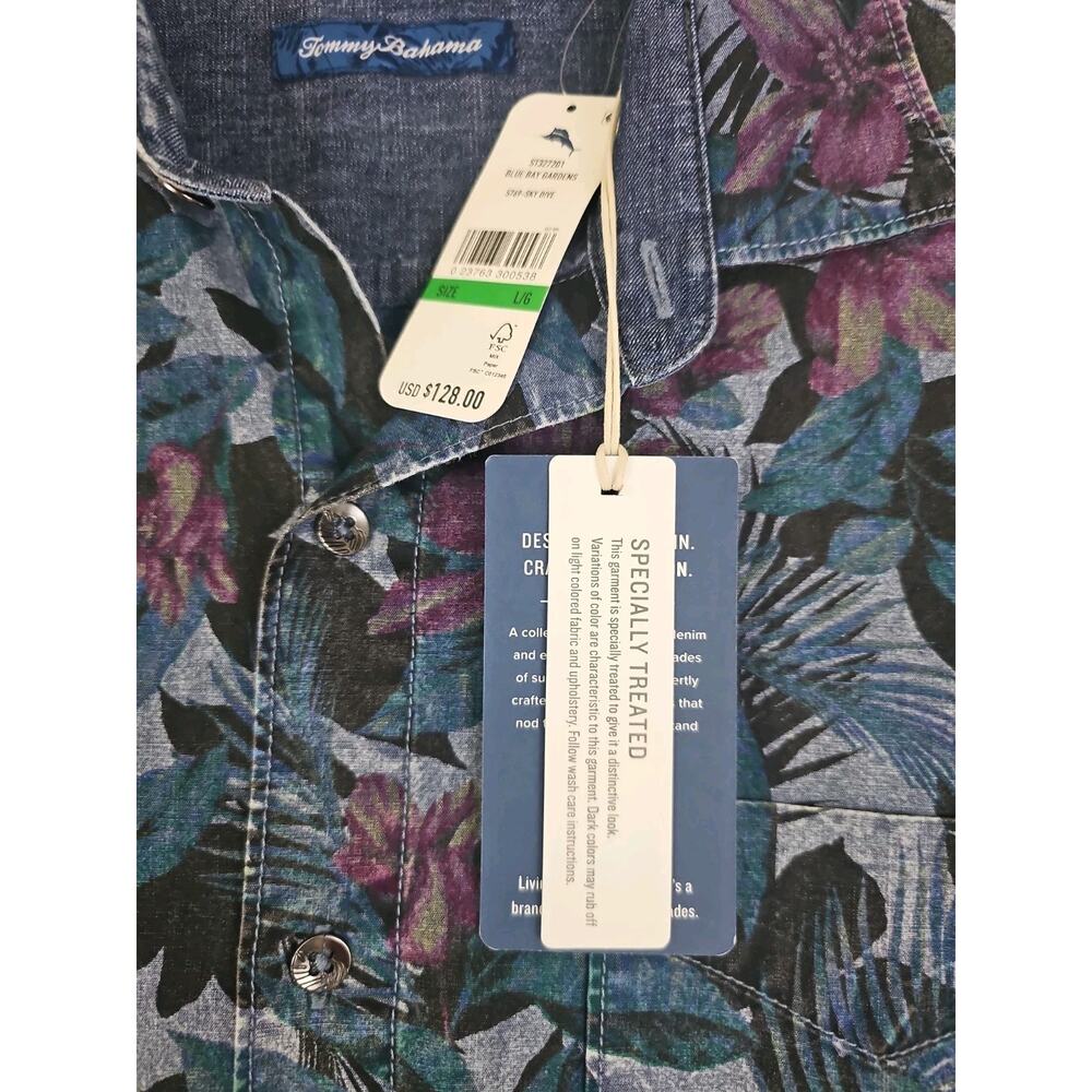 Tommy Bahama ~Men's Size L~ Multicolor Blue Bay Gardens 100% Cotton Shirt NWT - Picture 11 of 16